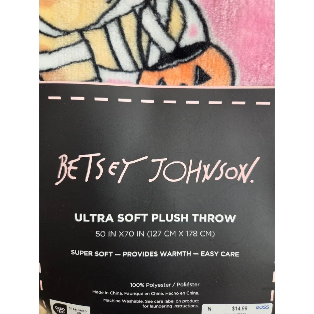 Betsey Johnson Plush Throw Unisex 50x70 Pink New Halloween Mummy Pumpkin Bear